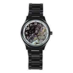 Black Marble Abstract Pattern Texture Stainless Steel Round Watch