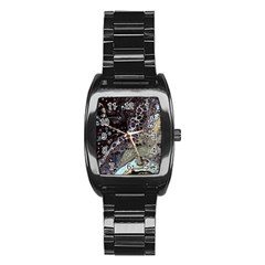 Black Marble Abstract Pattern Texture Stainless Steel Barrel Watch