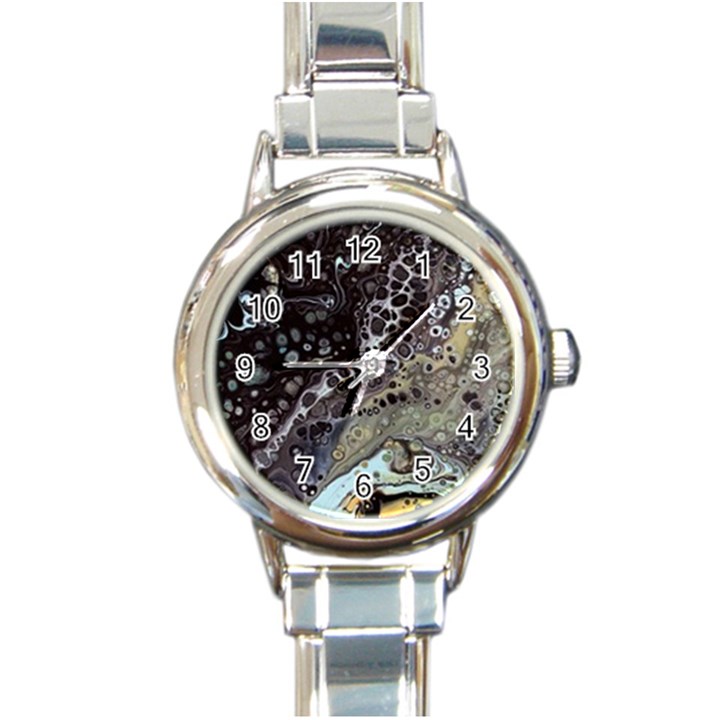 Black Marble Abstract Pattern Texture Round Italian Charm Watch