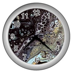 Black Marble Abstract Pattern Texture Wall Clock (silver)