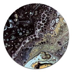 Black Marble Abstract Pattern Texture Magnet 5  (round)