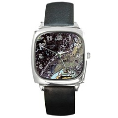 Black Marble Abstract Pattern Texture Square Metal Watch