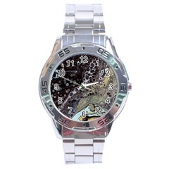 Black Marble Abstract Pattern Texture Stainless Steel Analogue Watch