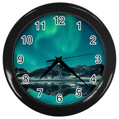 Blue And Green Sky And Mountain Wall Clock (black)