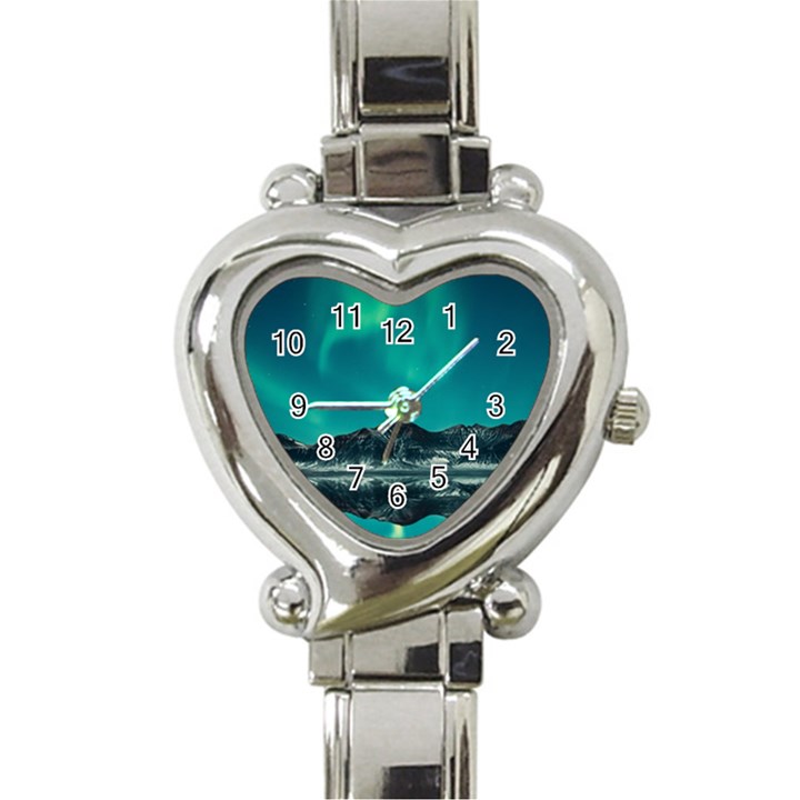 Blue And Green Sky And Mountain Heart Italian Charm Watch