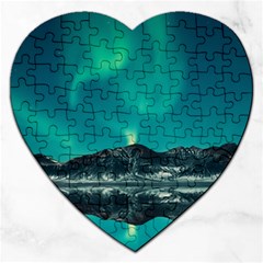 Blue And Green Sky And Mountain Jigsaw Puzzle (heart) by Jancukart