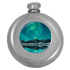 Blue And Green Sky And Mountain Round Hip Flask (5 Oz) by Jancukart