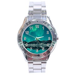 Blue And Green Sky And Mountain Stainless Steel Analogue Watch by Jancukart