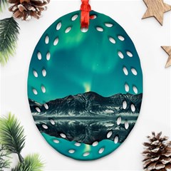 Blue And Green Sky And Mountain Ornament (oval Filigree)