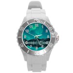 Blue And Green Sky And Mountain Round Plastic Sport Watch (L) Front