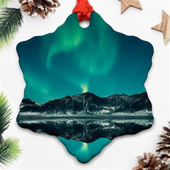 Blue And Green Sky And Mountain Snowflake Ornament (two Sides)