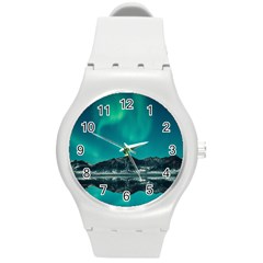 Blue And Green Sky And Mountain Round Plastic Sport Watch (m)