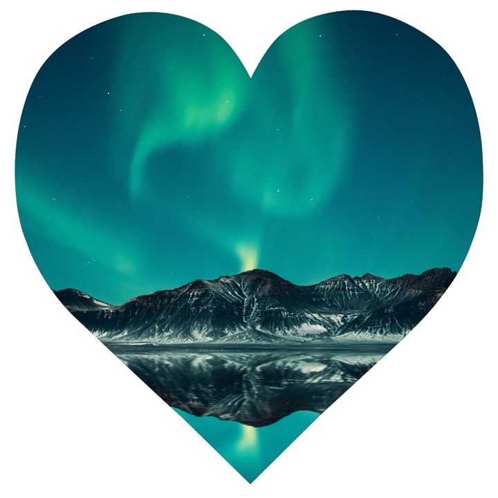 Blue And Green Sky And Mountain Wooden Puzzle Heart