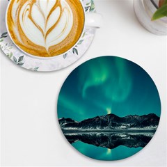 Blue And Green Sky And Mountain Uv Print Round Tile Coaster by Jancukart