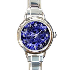 Purple Peacock Feather Round Italian Charm Watch