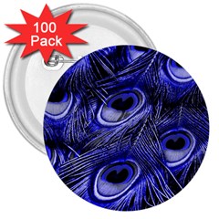 Purple Peacock Feather 3  Buttons (100 Pack) 