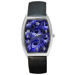 Purple Peacock Feather Barrel Style Metal Watch