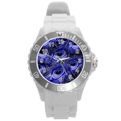 Purple Peacock Feather Round Plastic Sport Watch (l)