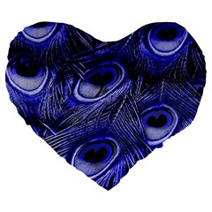 Purple Peacock Feather Large 19  Premium Flano Heart Shape Cushions