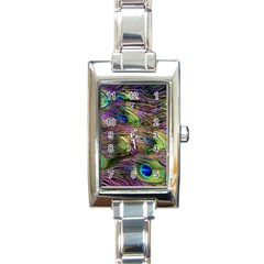 Green Purple And Blue Peacock Feather Rectangle Italian Charm Watch