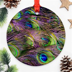 Green Purple And Blue Peacock Feather Ornament (round) by Jancukart