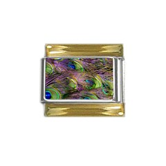 Green Purple And Blue Peacock Feather Gold Trim Italian Charm (9mm)