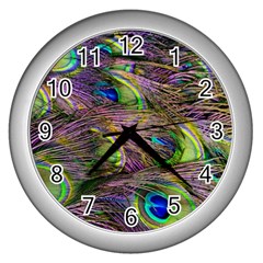 Green Purple And Blue Peacock Feather Wall Clock (silver)