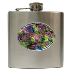 Green Purple And Blue Peacock Feather Hip Flask (6 Oz) by Jancukart