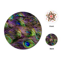 Green Purple And Blue Peacock Feather Playing Cards Single Design (round) by Jancukart