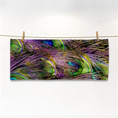 Green Purple And Blue Peacock Feather Hand Towel by Jancukart