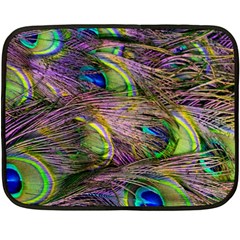 Green Purple And Blue Peacock Feather One Side Fleece Blanket (mini) by Jancukart