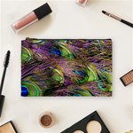 Green Purple And Blue Peacock Feather Cosmetic Bag (Medium) Front