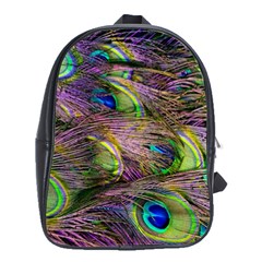 Green Purple And Blue Peacock Feather School Bag (large) by Jancukart