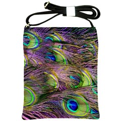 Green Purple And Blue Peacock Feather Shoulder Sling Bag by Jancukart