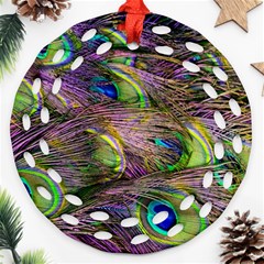 Green Purple And Blue Peacock Feather Ornament (round Filigree) by Jancukart