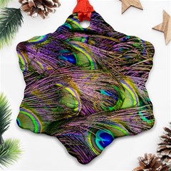 Green Purple And Blue Peacock Feather Ornament (snowflake) by Jancukart