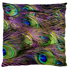 Green Purple And Blue Peacock Feather Large Cushion Case (two Sides) by Jancukart