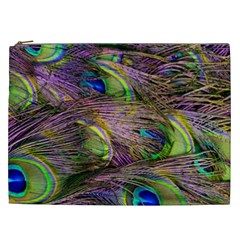 Green Purple And Blue Peacock Feather Cosmetic Bag (xxl)