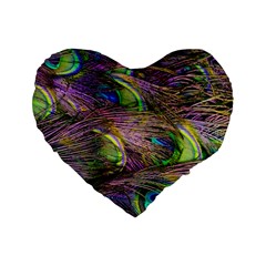 Green Purple And Blue Peacock Feather Standard 16  Premium Heart Shape Cushions