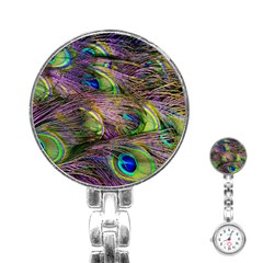 Green Purple And Blue Peacock Feather Stainless Steel Nurses Watch