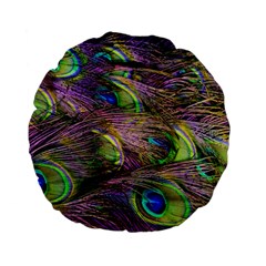 Green Purple And Blue Peacock Feather Standard 15  Premium Flano Round Cushions