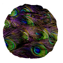 Green Purple And Blue Peacock Feather Large 18  Premium Flano Round Cushions by Jancukart