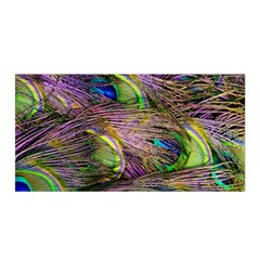 Green Purple And Blue Peacock Feather Satin Wrap 35  X 70 