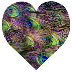 Green Purple And Blue Peacock Feather Wooden Puzzle Heart by Jancukart