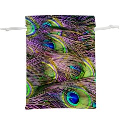 Green Purple And Blue Peacock Feather Lightweight Drawstring Pouch (xl) by Jancukart