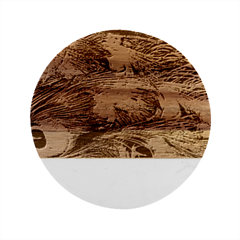 Green Purple And Blue Peacock Feather Marble Wood Coaster (round)