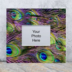 Green Purple And Blue Peacock Feather White Wall Photo Frame 5  X 7  by Jancukart