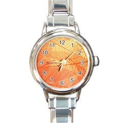 Orange Leaves Colorful Transparent Texture Of Natural Background Round Italian Charm Watch by Jancukart