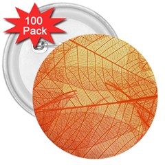 Orange Leaves Colorful Transparent Texture Of Natural Background 3  Buttons (100 Pack)  by Jancukart