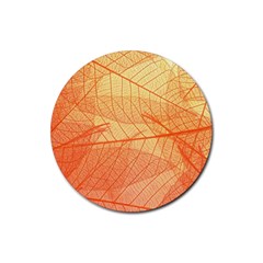 Orange Leaves Colorful Transparent Texture Of Natural Background Rubber Coaster (round)